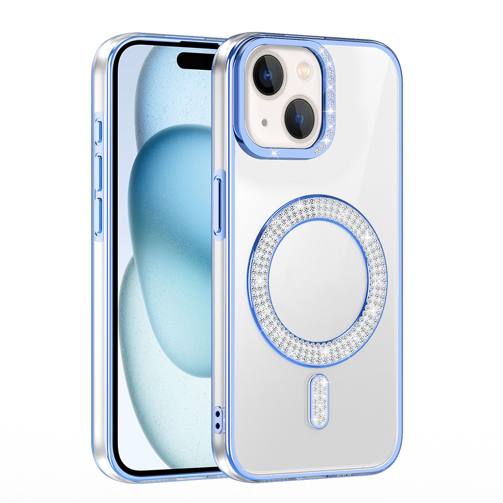 Apple iPhone 15 Uyumlu Kılıf Pırlanta Taş Tasarımlı Magsafe Şarj Özellikli Zore Karetta Silikon Kapak - 7