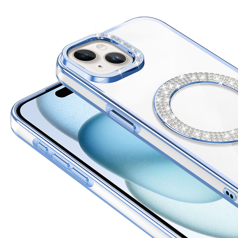 Apple iPhone 15 Uyumlu Kılıf Pırlanta Taş Tasarımlı Magsafe Şarj Özellikli Zore Karetta Silikon Kapak - 8