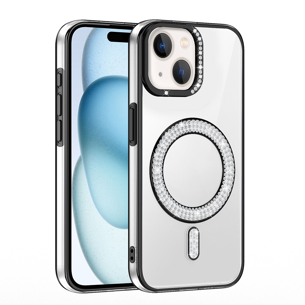 Apple iPhone 15 Uyumlu Kılıf Pırlanta Taş Tasarımlı Magsafe Şarj Özellikli Zore Karetta Silikon Kapak - 9