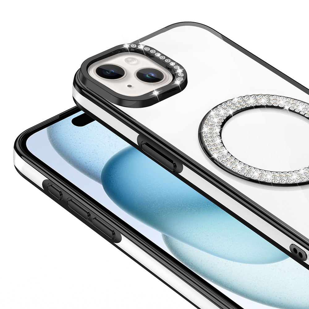 Apple iPhone 15 Uyumlu Kılıf Pırlanta Taş Tasarımlı Magsafe Şarj Özellikli Zore Karetta Silikon Kapak - 10