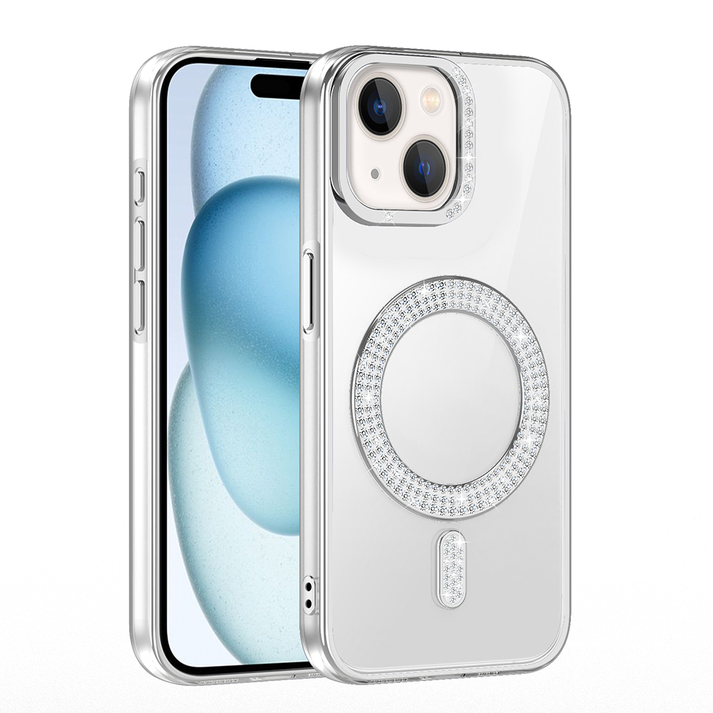 Apple iPhone 15 Uyumlu Kılıf Pırlanta Taş Tasarımlı Magsafe Şarj Özellikli Zore Karetta Silikon Kapak - 11