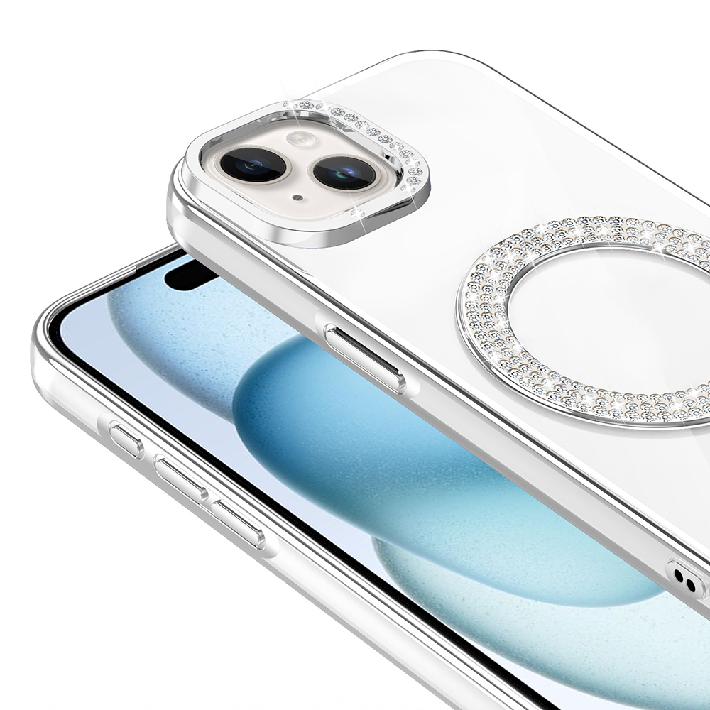 Apple iPhone 15 Uyumlu Kılıf Pırlanta Taş Tasarımlı Magsafe Şarj Özellikli Zore Karetta Silikon Kapak - 12