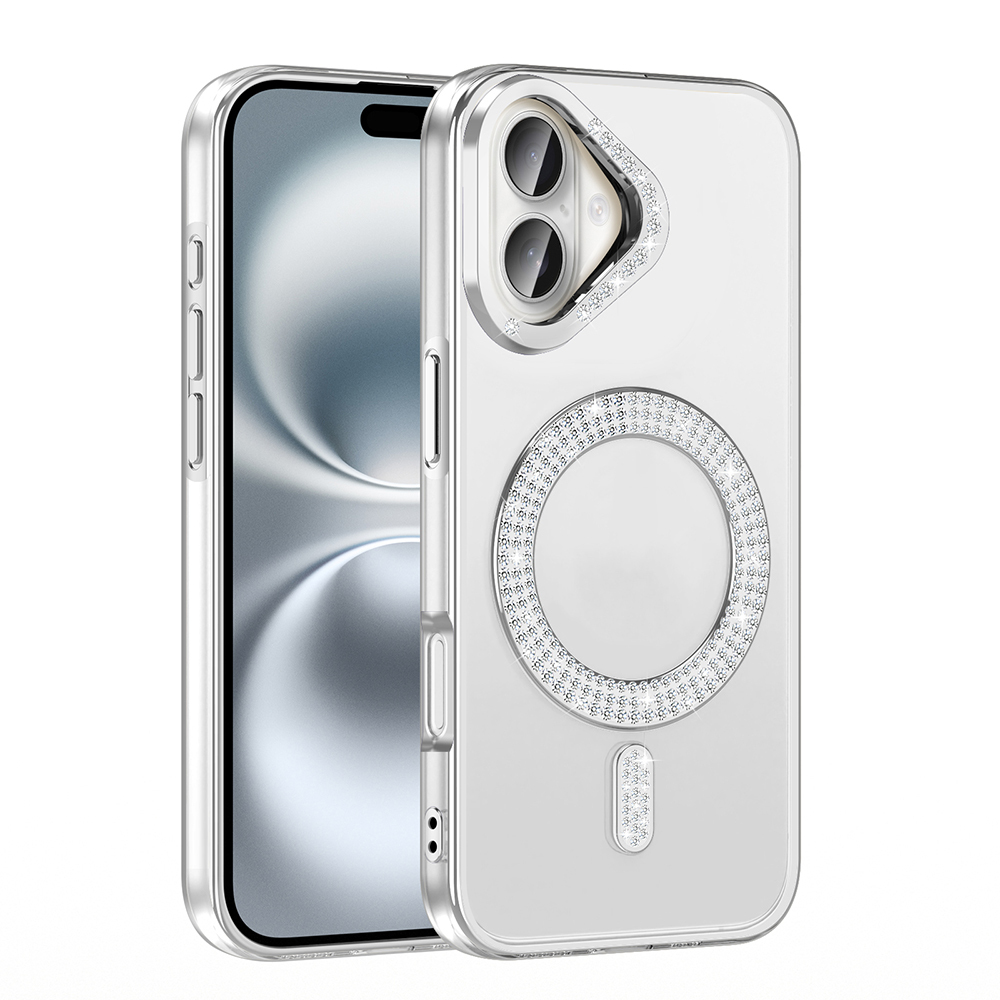 Apple iPhone 16 Uyumlu Kılıf Pırlanta Taş Tasarımlı Magsafe Şarj Özellikli Zore Karetta Silikon Kapak - 5