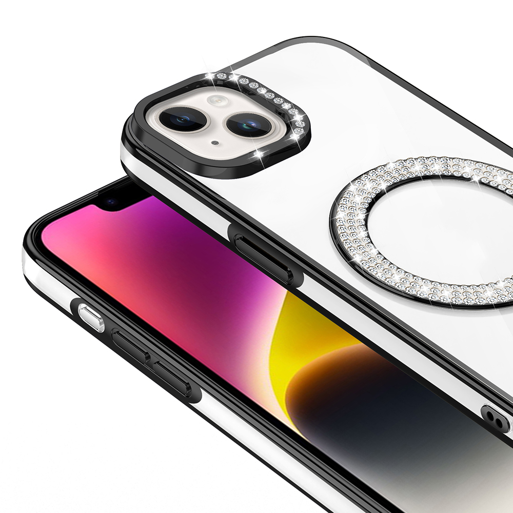 Apple iPhone 14 Uyumlu Kılıf Pırlanta Taş Tasarımlı Magsafe Şarj Özellikli Zore Karetta Silikon Kapak - 2