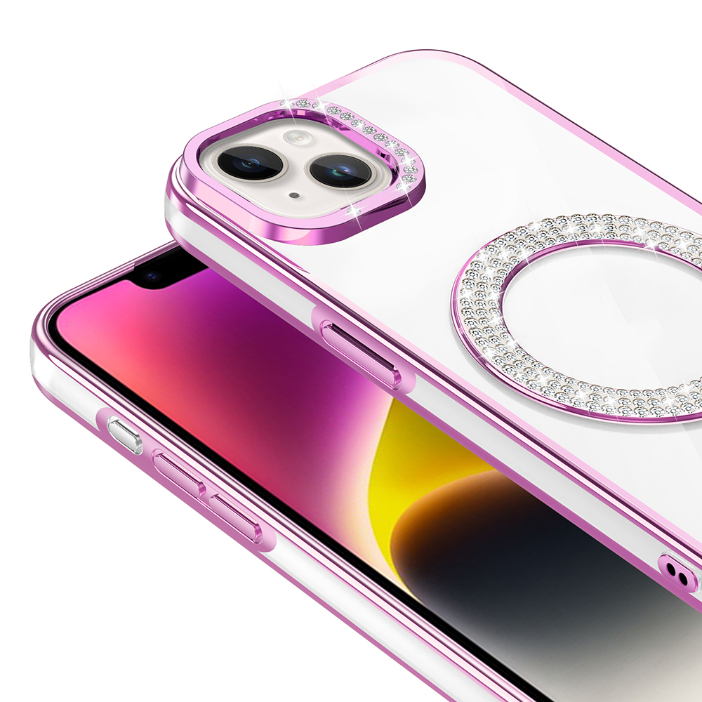 Apple iPhone 14 Uyumlu Kılıf Pırlanta Taş Tasarımlı Magsafe Şarj Özellikli Zore Karetta Silikon Kapak - 8