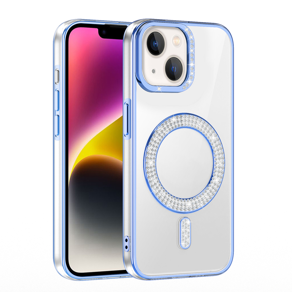 Apple iPhone 14 Uyumlu Kılıf Pırlanta Taş Tasarımlı Magsafe Şarj Özellikli Zore Karetta Silikon Kapak - 11