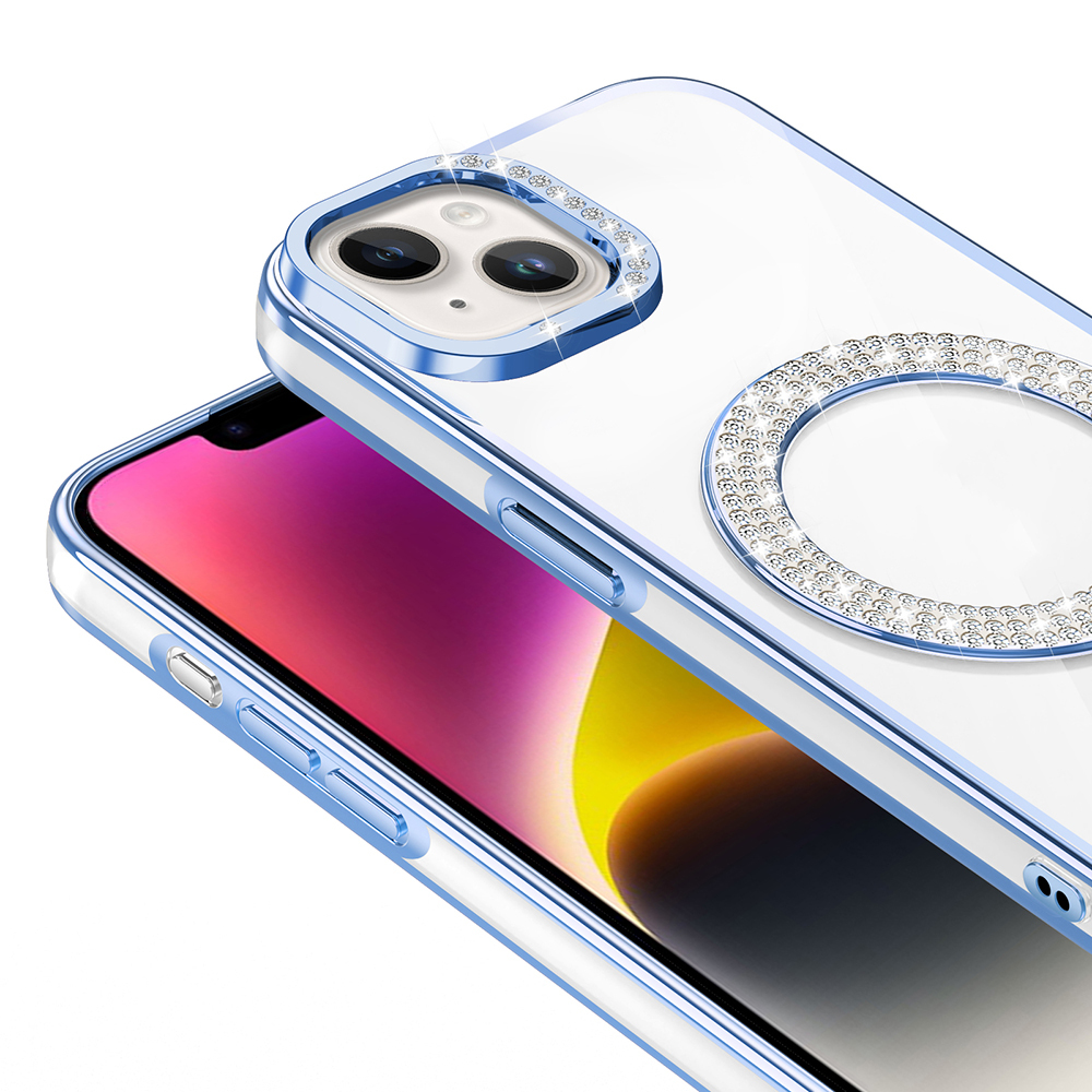 Apple iPhone 13 Uyumlu Kılıf Pırlanta Taş Tasarımlı Magsafe Şarj Özellikli Zore Karetta Silikon Kapak - 2