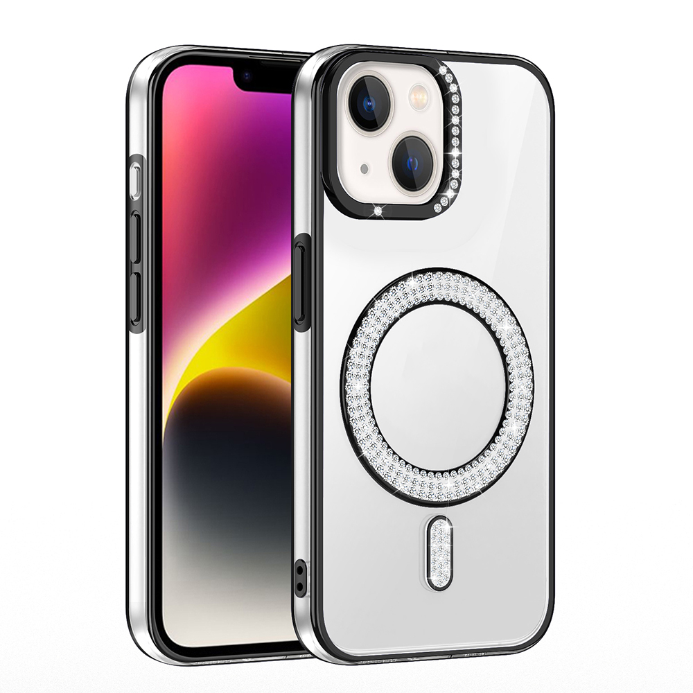 Apple iPhone 13 Uyumlu Kılıf Pırlanta Taş Tasarımlı Magsafe Şarj Özellikli Zore Karetta Silikon Kapak - 3