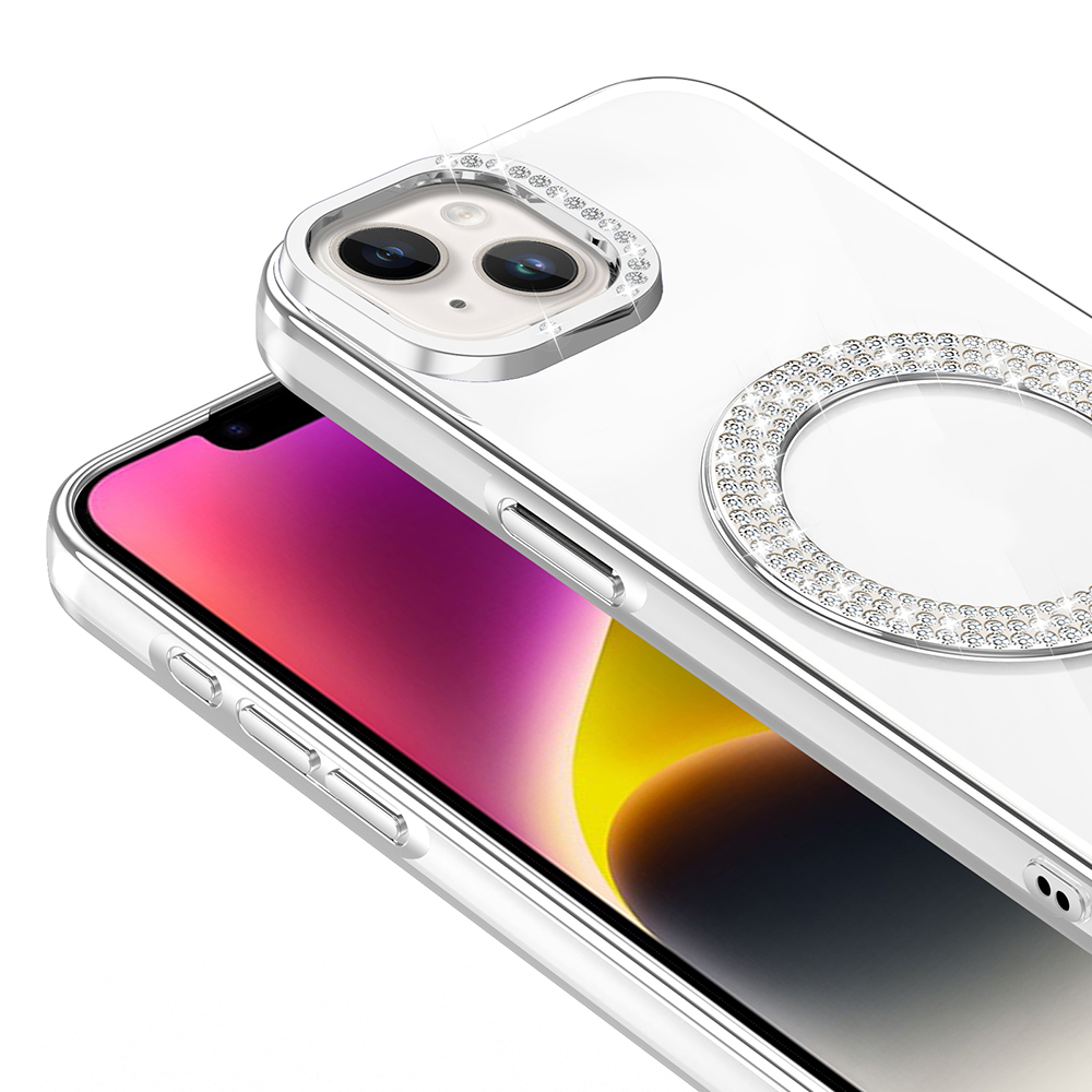 Apple iPhone 13 Uyumlu Kılıf Pırlanta Taş Tasarımlı Magsafe Şarj Özellikli Zore Karetta Silikon Kapak - 6