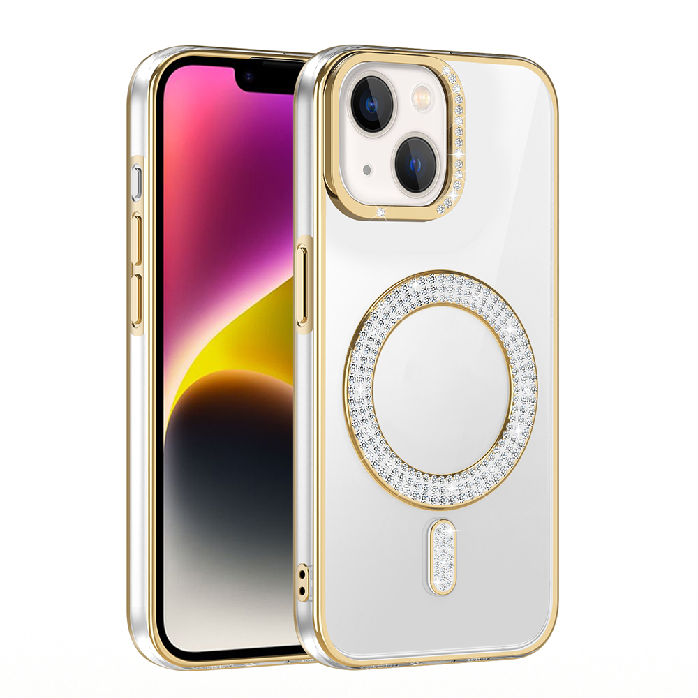 Apple iPhone 13 Uyumlu Kılıf Pırlanta Taş Tasarımlı Magsafe Şarj Özellikli Zore Karetta Silikon Kapak - 7