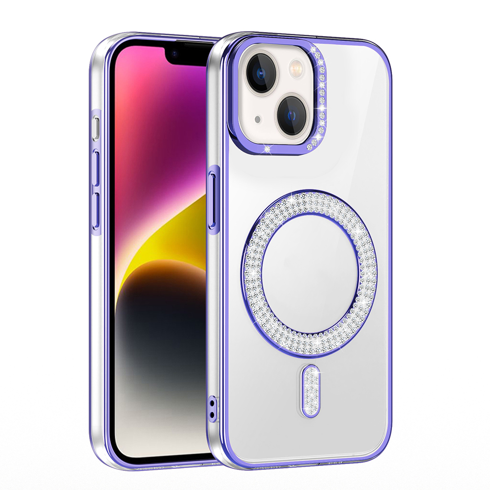 Apple iPhone 13 Uyumlu Kılıf Pırlanta Taş Tasarımlı Magsafe Şarj Özellikli Zore Karetta Silikon Kapak - 11