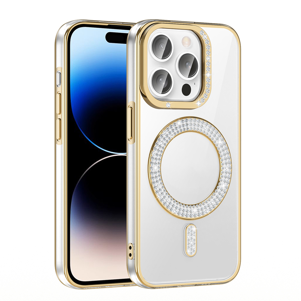 Apple iPhone 14 Pro Max Uyumlu Kılıf Pırlanta Taş Tasarımlı Magsafe Şarj Özellikli Zore Karetta Silikon Kapak - 3