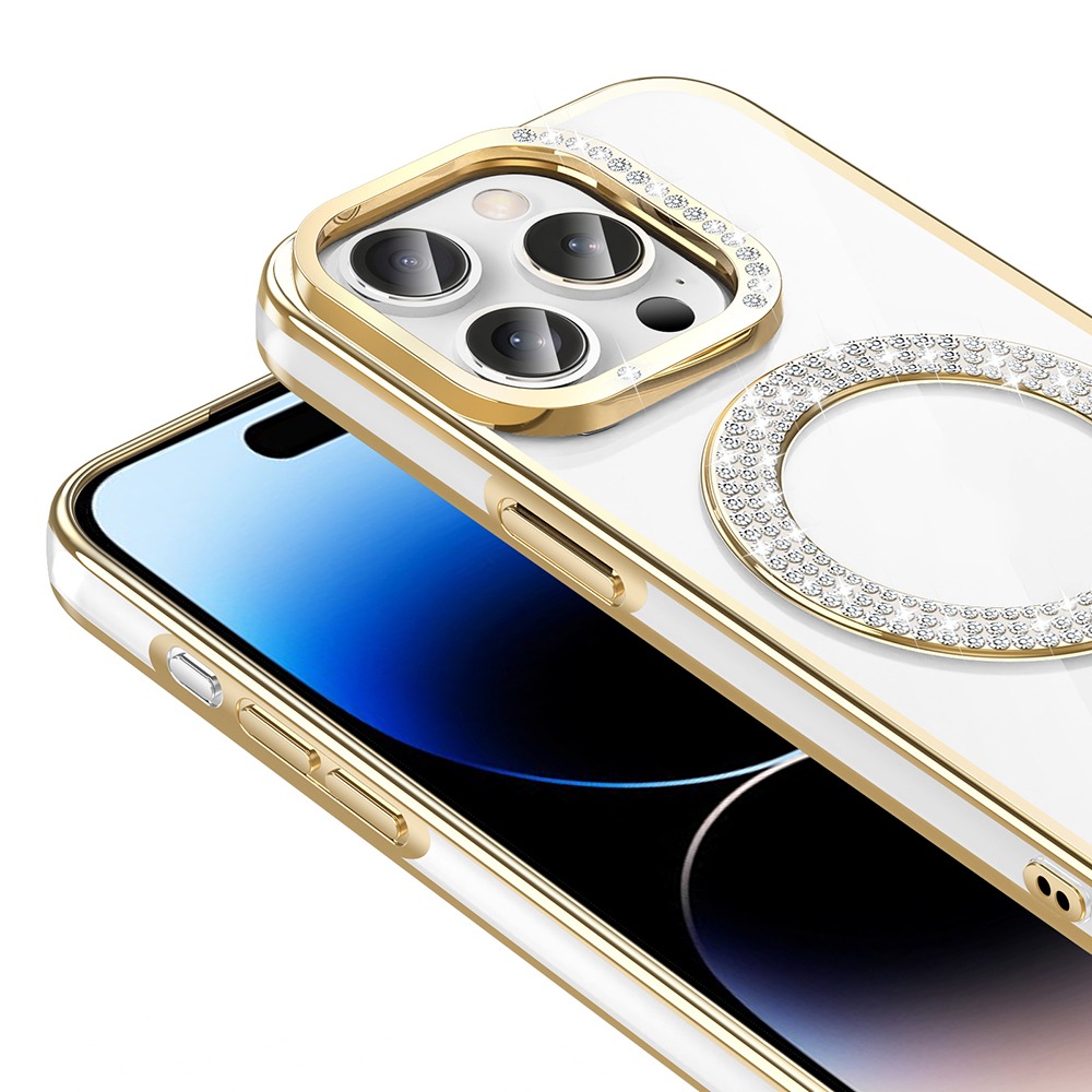 Apple iPhone 14 Pro Max Uyumlu Kılıf Pırlanta Taş Tasarımlı Magsafe Şarj Özellikli Zore Karetta Silikon Kapak - 4