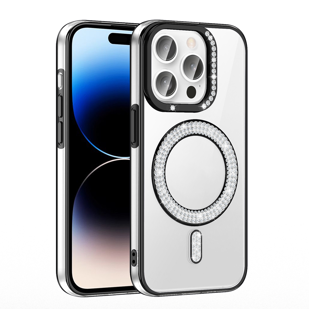 Apple iPhone 14 Pro Max Uyumlu Kılıf Pırlanta Taş Tasarımlı Magsafe Şarj Özellikli Zore Karetta Silikon Kapak - 11