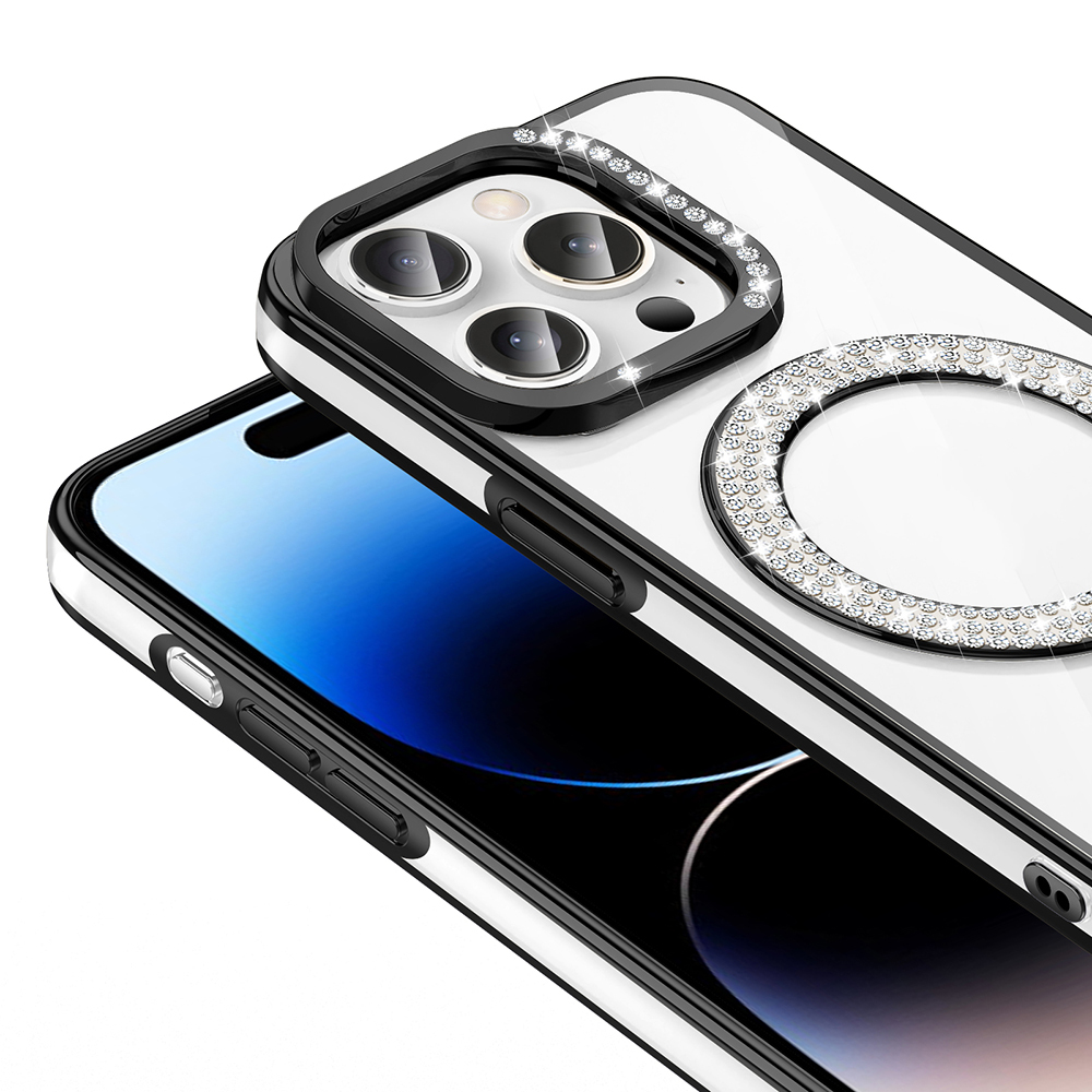 Apple iPhone 14 Pro Max Uyumlu Kılıf Pırlanta Taş Tasarımlı Magsafe Şarj Özellikli Zore Karetta Silikon Kapak - 12