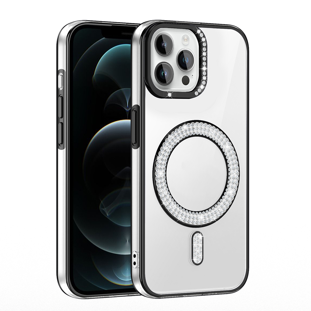 Apple iPhone 12 Pro Uyumlu Kılıf Pırlanta Taş Tasarımlı Magsafe Şarj Özellikli Zore Karetta Silikon Kapak - 3