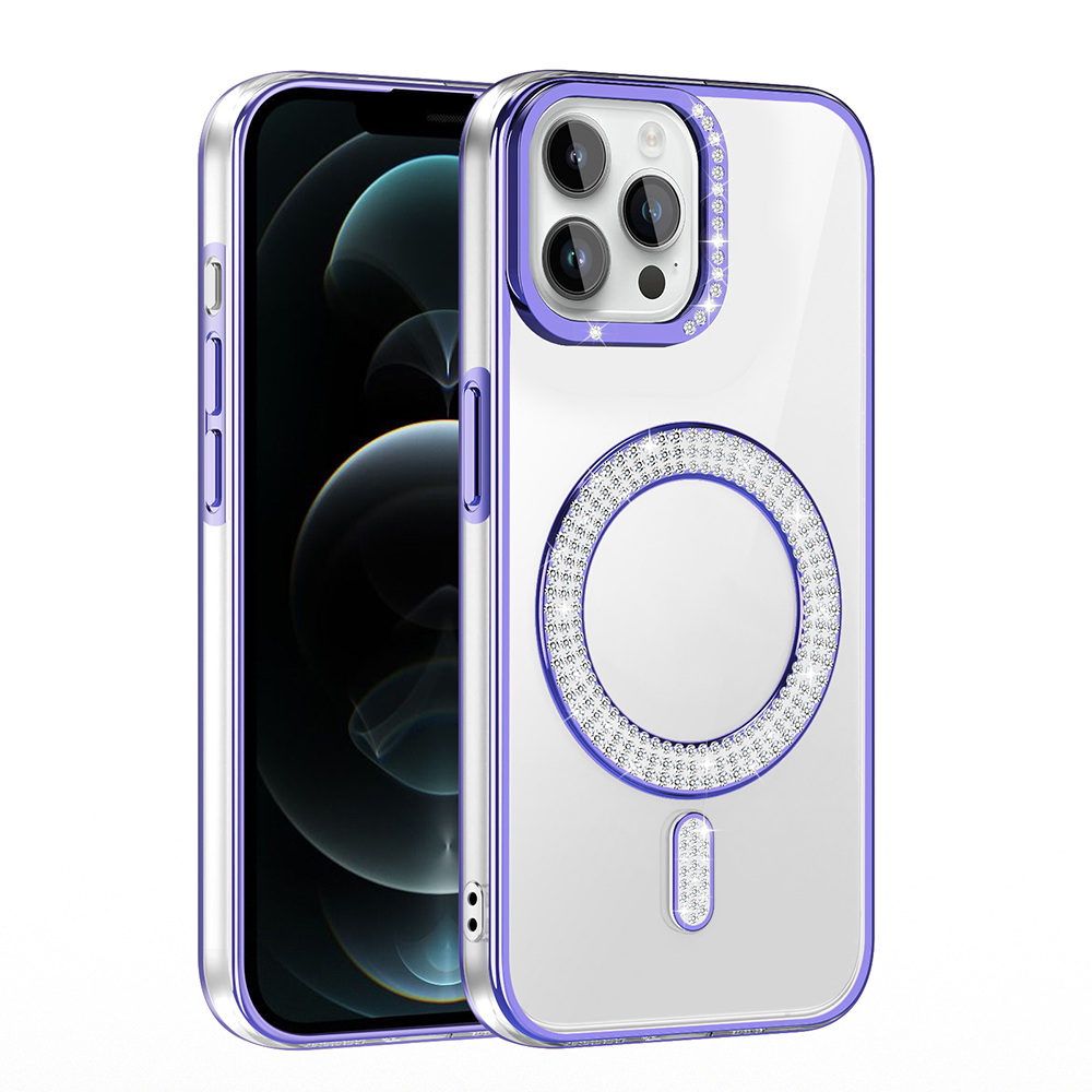 Apple iPhone 12 Pro Uyumlu Kılıf Pırlanta Taş Tasarımlı Magsafe Şarj Özellikli Zore Karetta Silikon Kapak - 9