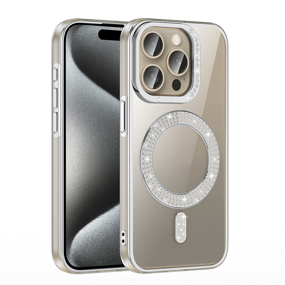 Apple iPhone 15 Pro Uyumlu Kılıf Pırlanta Taş Tasarımlı Magsafe Şarj Özellikli Zore Karetta Silikon Kapak - 9