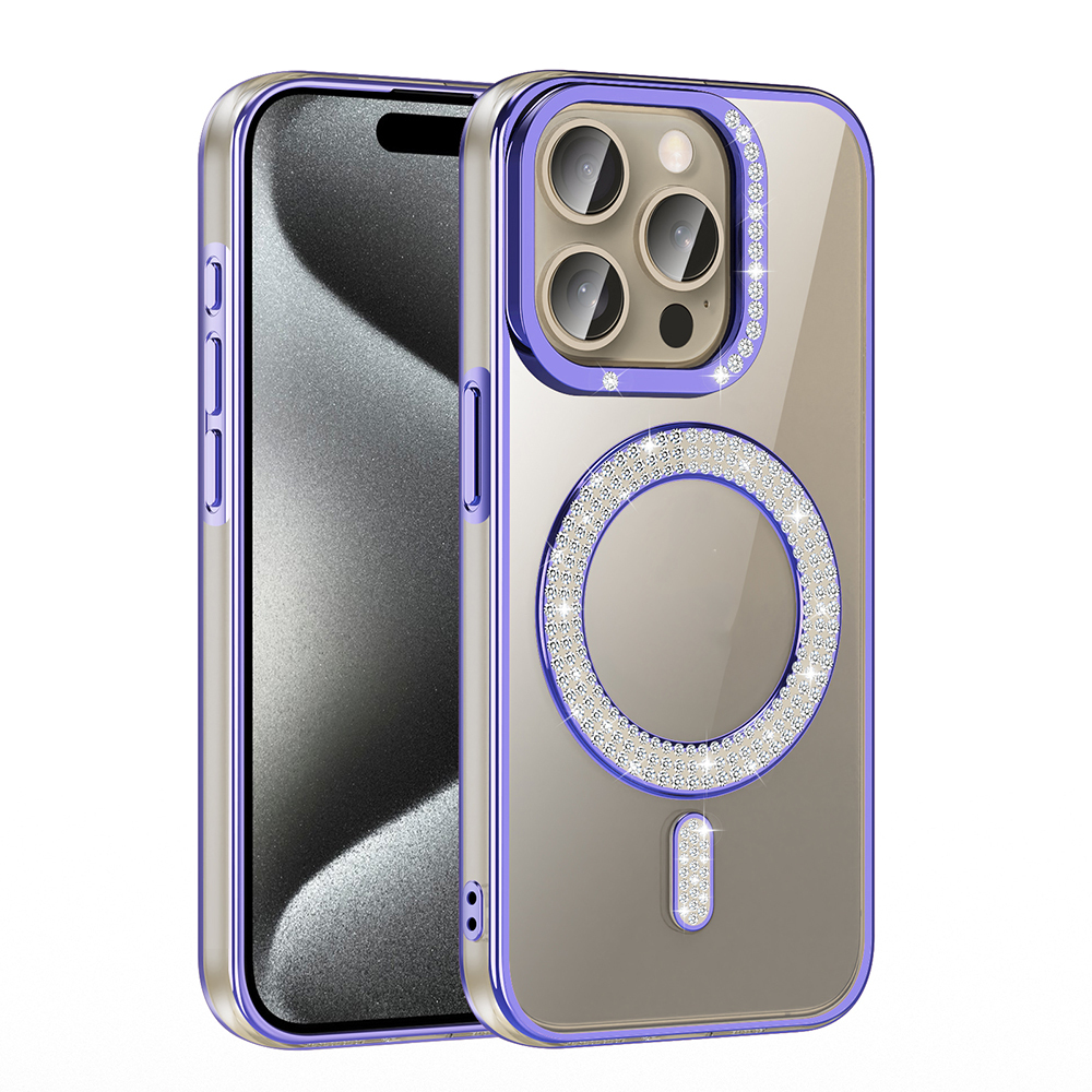 Apple iPhone 15 Pro Max Uyumlu Kılıf Pırlanta Taş Tasarımlı Magsafe Şarj Özellikli Zore Karetta Silikon Kapak - 1