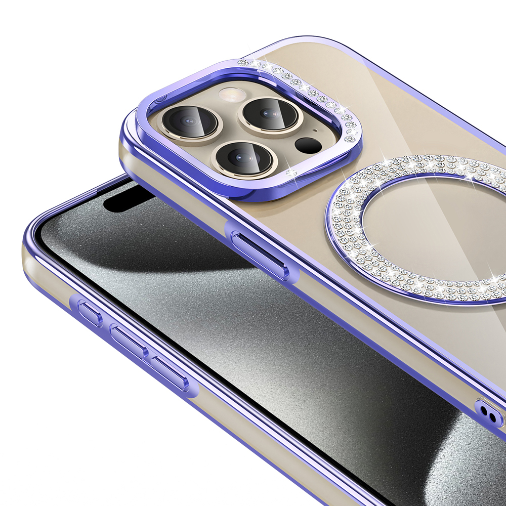 Apple iPhone 15 Pro Max Uyumlu Kılıf Pırlanta Taş Tasarımlı Magsafe Şarj Özellikli Zore Karetta Silikon Kapak - 2