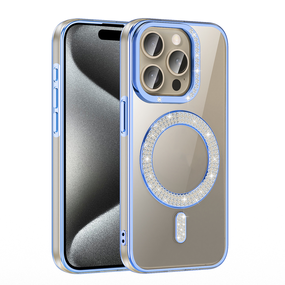 Apple iPhone 15 Pro Max Uyumlu Kılıf Pırlanta Taş Tasarımlı Magsafe Şarj Özellikli Zore Karetta Silikon Kapak - 3