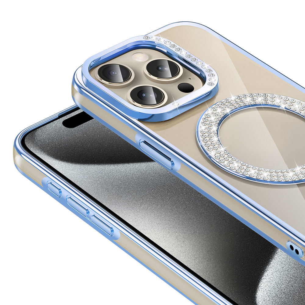 Apple iPhone 15 Pro Max Uyumlu Kılıf Pırlanta Taş Tasarımlı Magsafe Şarj Özellikli Zore Karetta Silikon Kapak - 4