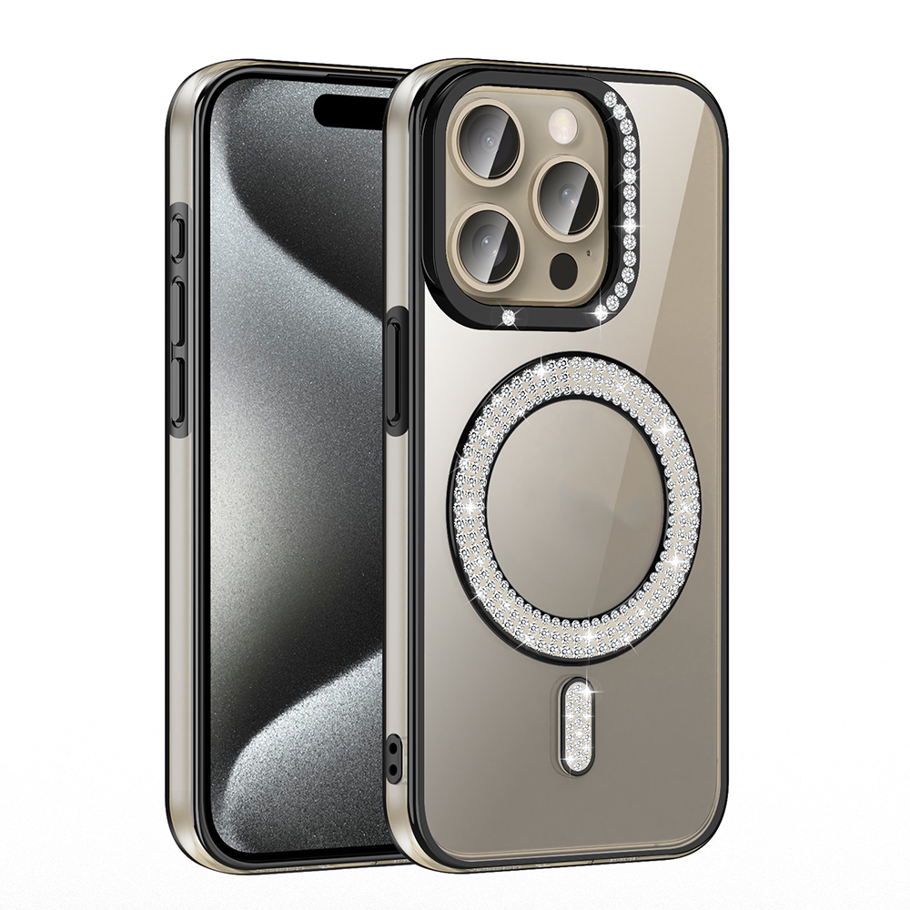 Apple iPhone 15 Pro Max Uyumlu Kılıf Pırlanta Taş Tasarımlı Magsafe Şarj Özellikli Zore Karetta Silikon Kapak - 5