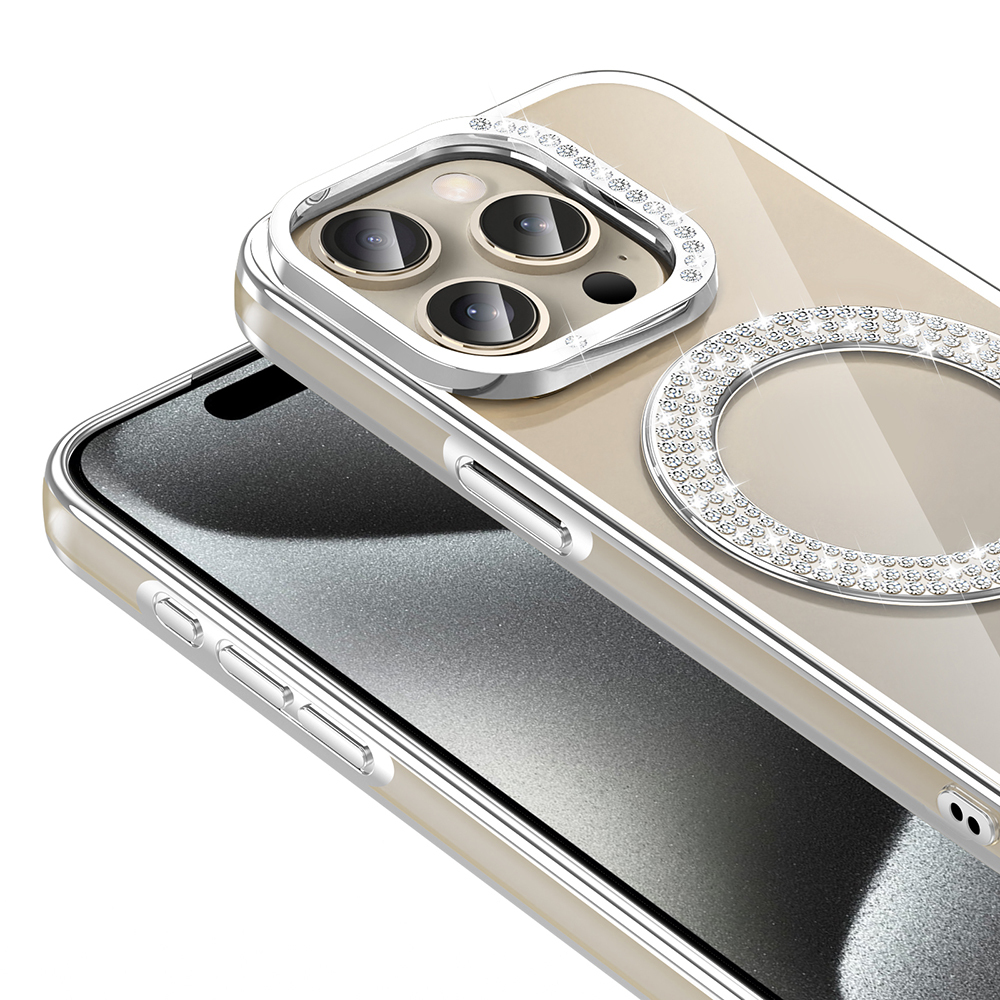 Apple iPhone 15 Pro Max Uyumlu Kılıf Pırlanta Taş Tasarımlı Magsafe Şarj Özellikli Zore Karetta Silikon Kapak - 8