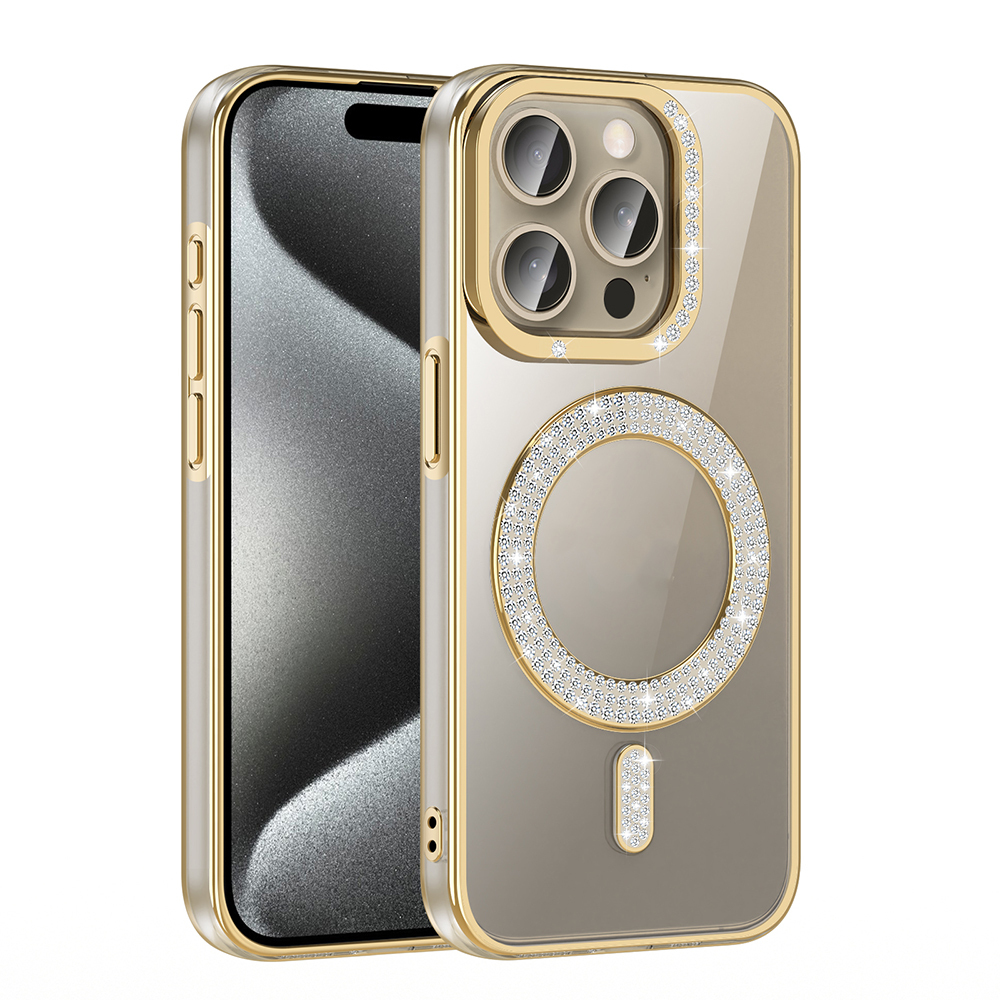 Apple iPhone 15 Pro Max Uyumlu Kılıf Pırlanta Taş Tasarımlı Magsafe Şarj Özellikli Zore Karetta Silikon Kapak - 9
