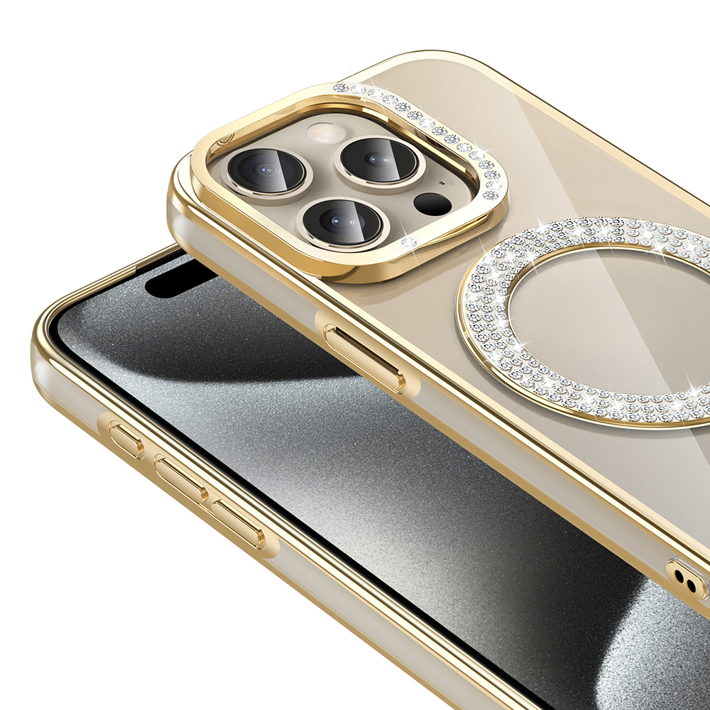 Apple iPhone 15 Pro Max Uyumlu Kılıf Pırlanta Taş Tasarımlı Magsafe Şarj Özellikli Zore Karetta Silikon Kapak - 10