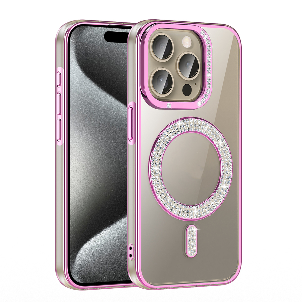 Apple iPhone 15 Pro Max Uyumlu Kılıf Pırlanta Taş Tasarımlı Magsafe Şarj Özellikli Zore Karetta Silikon Kapak - 11