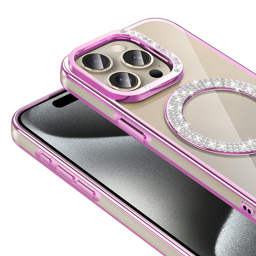 Apple iPhone 15 Pro Max Uyumlu Kılıf Pırlanta Taş Tasarımlı Magsafe Şarj Özellikli Zore Karetta Silikon Kapak - 12
