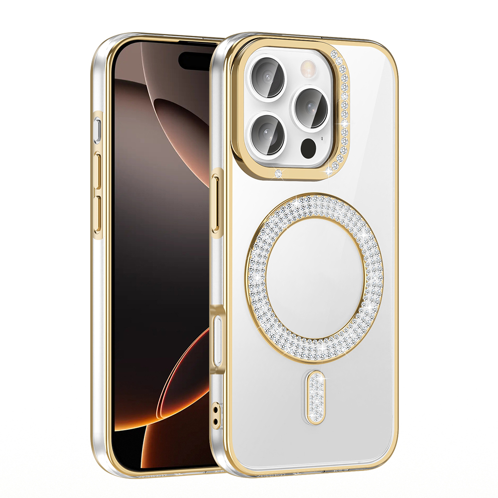 Apple iPhone 16 Pro Uyumlu Kılıf Pırlanta Taş Tasarımlı Magsafe Şarj Özellikli Zore Karetta Silikon Kapak - 3