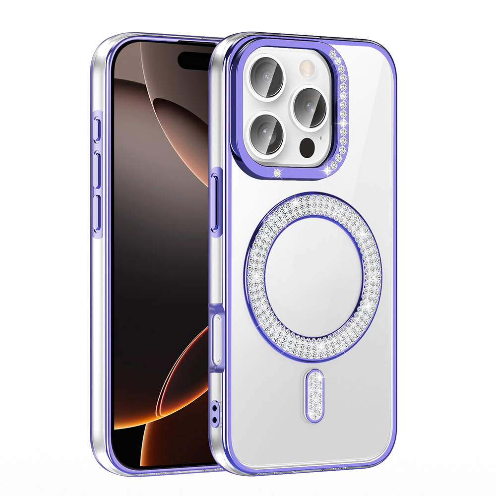 Apple iPhone 16 Pro Uyumlu Kılıf Pırlanta Taş Tasarımlı Magsafe Şarj Özellikli Zore Karetta Silikon Kapak - 7