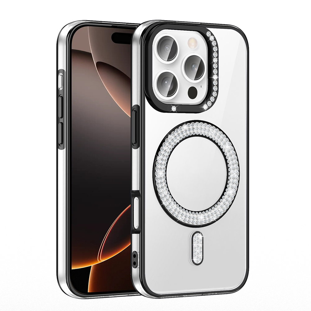 Apple iPhone 16 Pro Max Uyumlu Kılıf Pırlanta Taş Tasarımlı Magsafe Şarj Özellikli Zore Karetta Silikon Kapak - 9