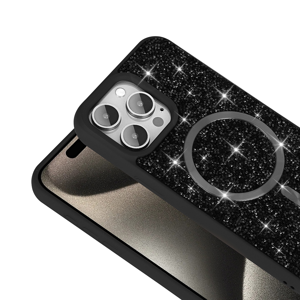 Apple iPhone 15 Pro Max Uyumlu Kılıf Pırlanta Tasarımlı Magsafe Şarj Özellikli Zore Mozaik Silikon Kapak - 4