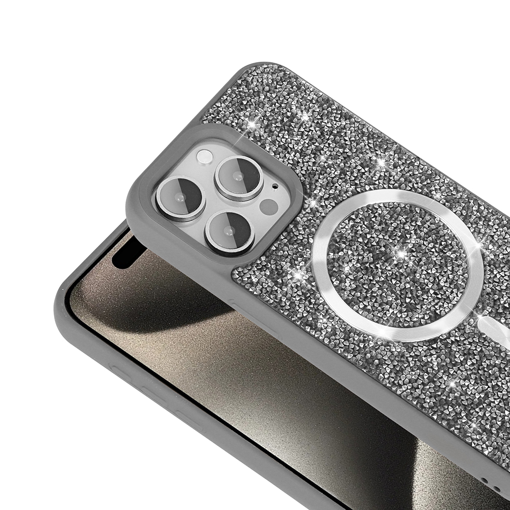 Apple iPhone 15 Pro Max Uyumlu Kılıf Pırlanta Tasarımlı Magsafe Şarj Özellikli Zore Mozaik Silikon Kapak - 6