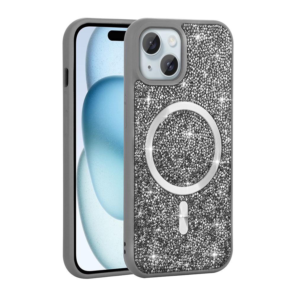 Apple iPhone 14 Uyumlu Kılıf Pırlanta Tasarımlı Magsafe Şarj Özellikli Zore Mozaik Silikon Kapak - 1