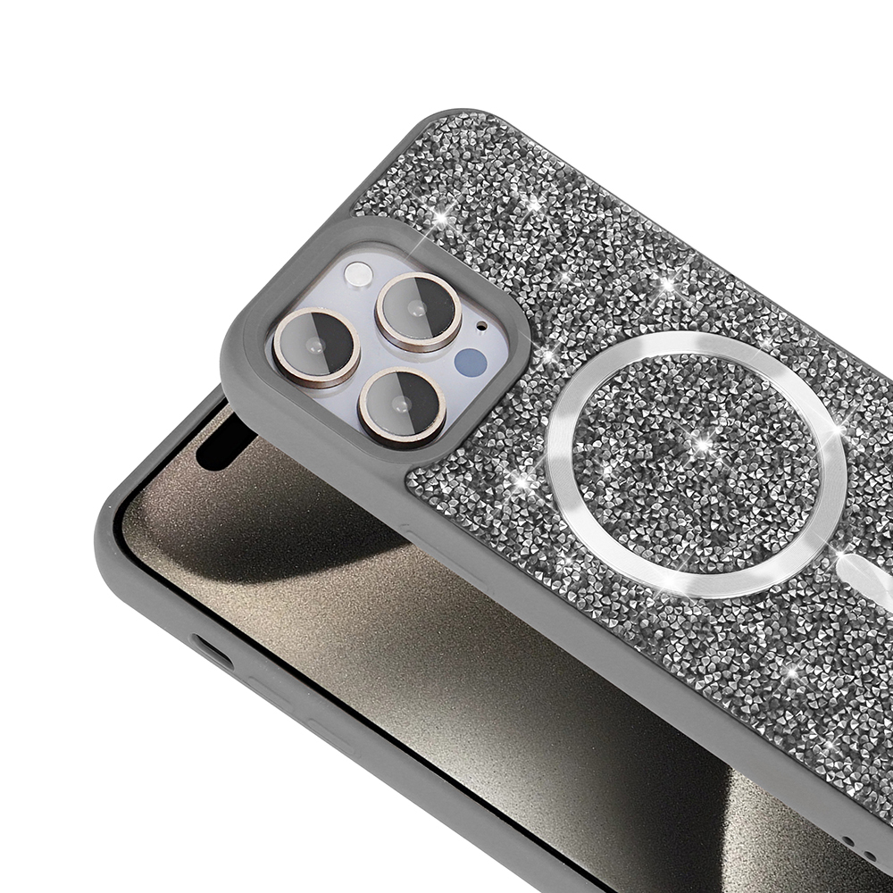 Apple iPhone 14 Pro Max Uyumlu Kılıf Pırlanta Tasarımlı Magsafe Şarj Özellikli Zore Mozaik Silikon Kapak - 4