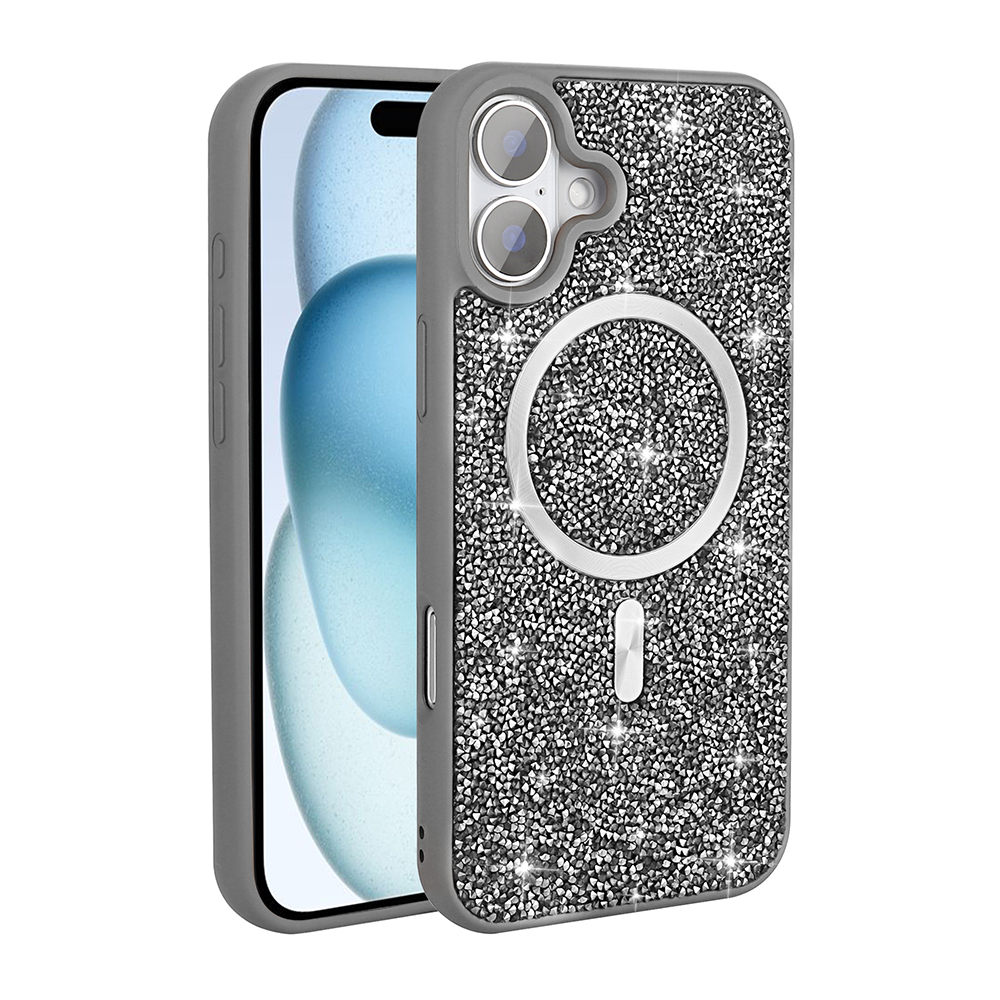 Apple iPhone 16 Uyumlu Kılıf Pırlanta Tasarımlı Magsafe Şarj Özellikli Zore Mozaik Silikon Kapak - 2