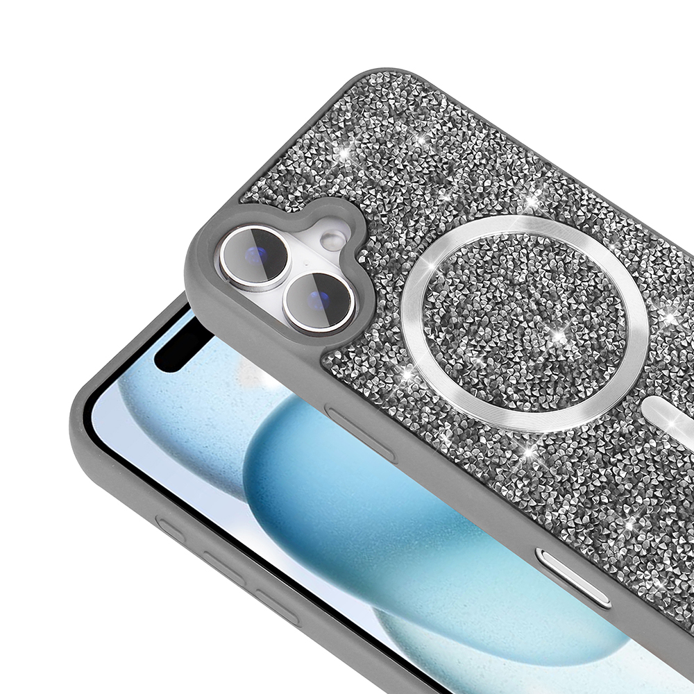 Apple iPhone 16 Uyumlu Kılıf Pırlanta Tasarımlı Magsafe Şarj Özellikli Zore Mozaik Silikon Kapak - 4