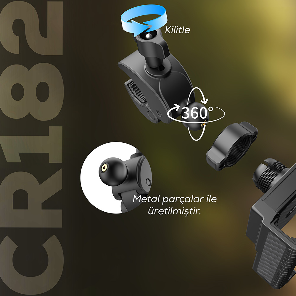 Lenyes CR182 360 Derece Ayarlanabilir Çift Kilitli Bisiklet ve Motosiklet Telefon Tutucu - 6