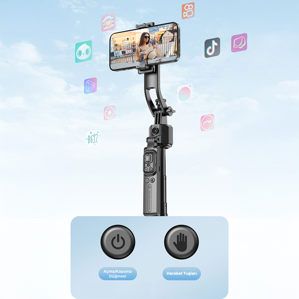 Lenyes LPH107 Canlı Yayın Dolgu Işıklı Kumandalı 360 Derece Dönebilen Selfie Çubuğu ve Tripod - 3