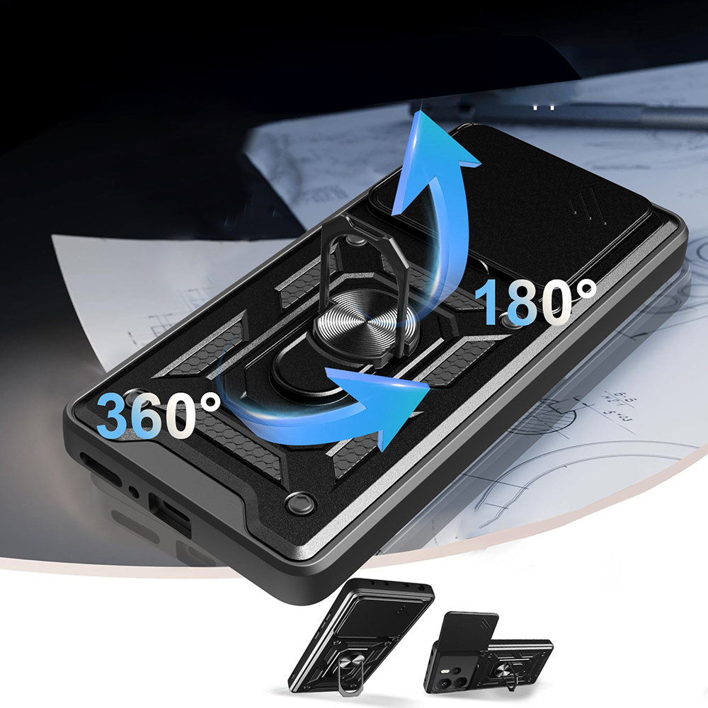 Xiaomi Redmi Note 14 Uyumlu Kılıf Magnetik Standlı Kamera Korumalı Zore Sürgülü Vega Kapak