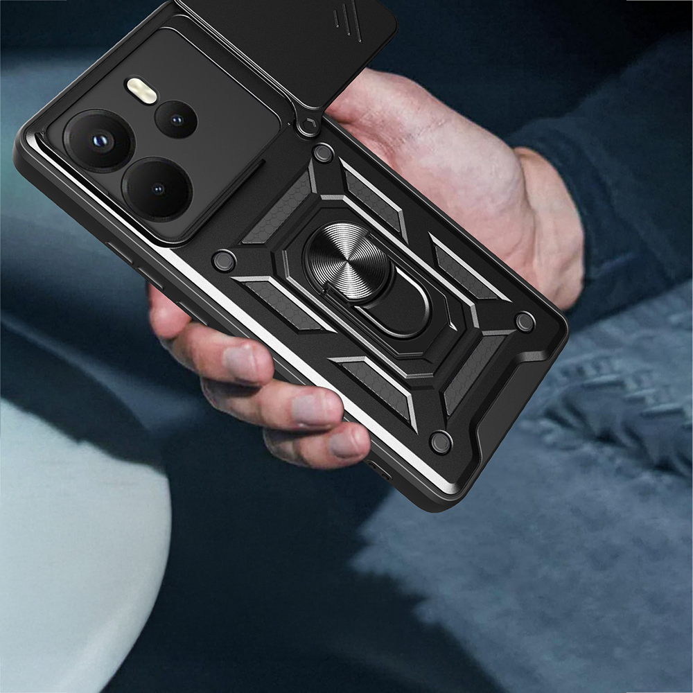 Xiaomi Redmi Note 14 Uyumlu Kılıf Magnetik Standlı Kamera Korumalı Zore Sürgülü Vega Kapak