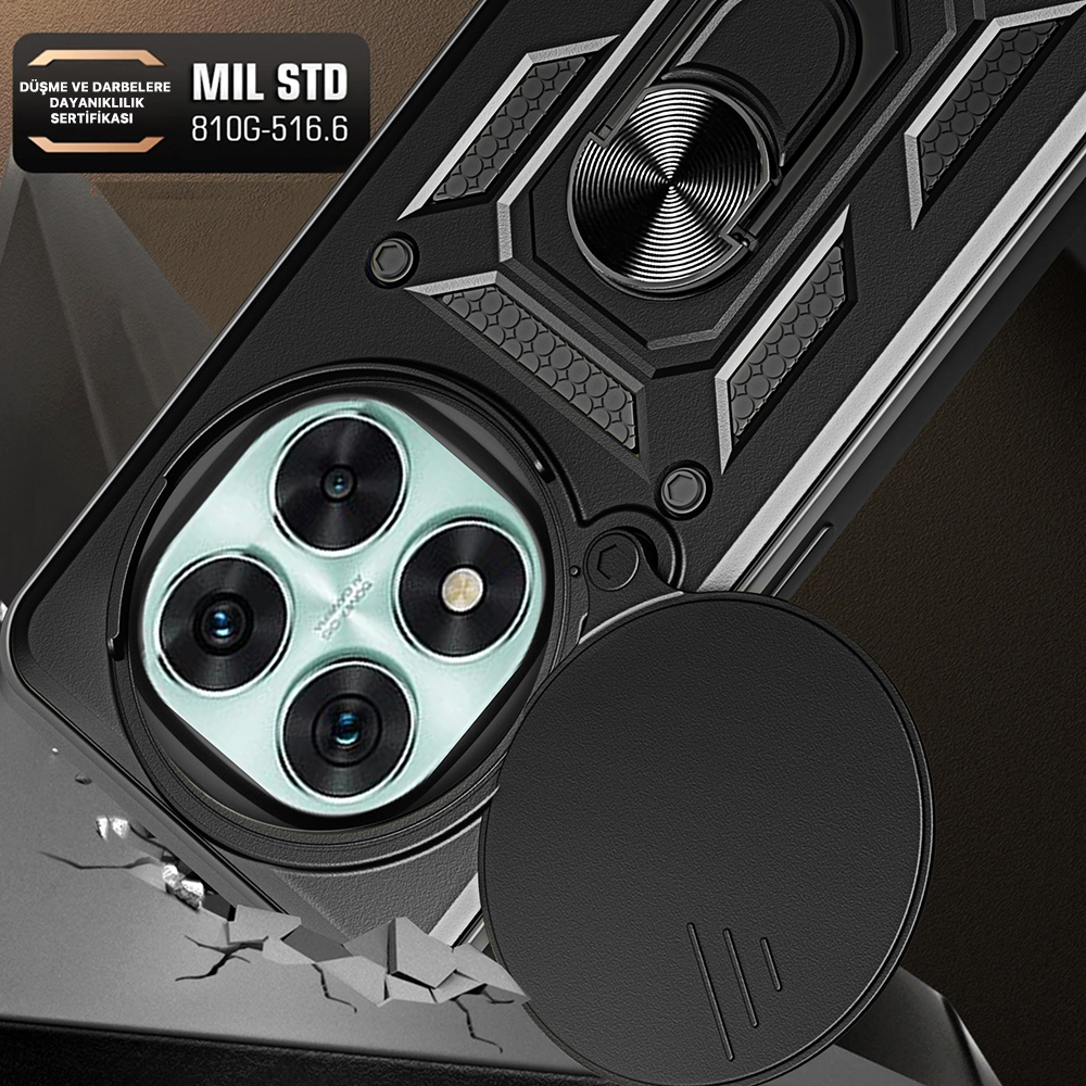 Xiaomi Redmi Note 14 Pro 5G Uyumlu Kılıf Magnetik Standlı Kamera Korumalı Zore Sürgülü Vega Kapak