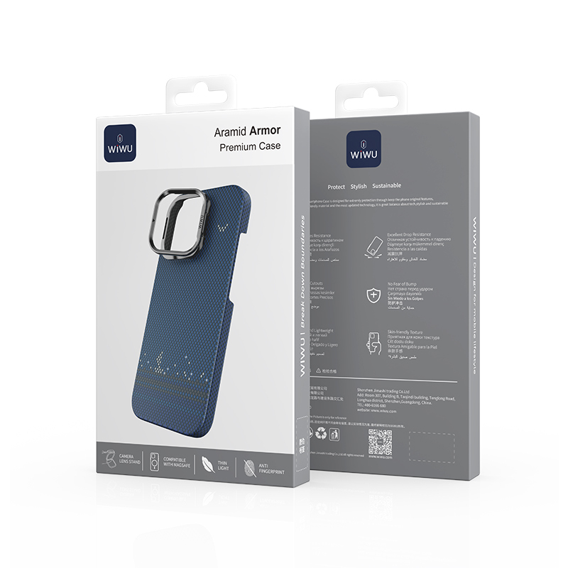 Apple iPhone 16 Pro Max Uyumlu Kılıf Wiwu DCC-209 Magsafe Şarj Özellikli Kamera Standlı Aramid Fiber Tasarım Kevlar Kapak - 7