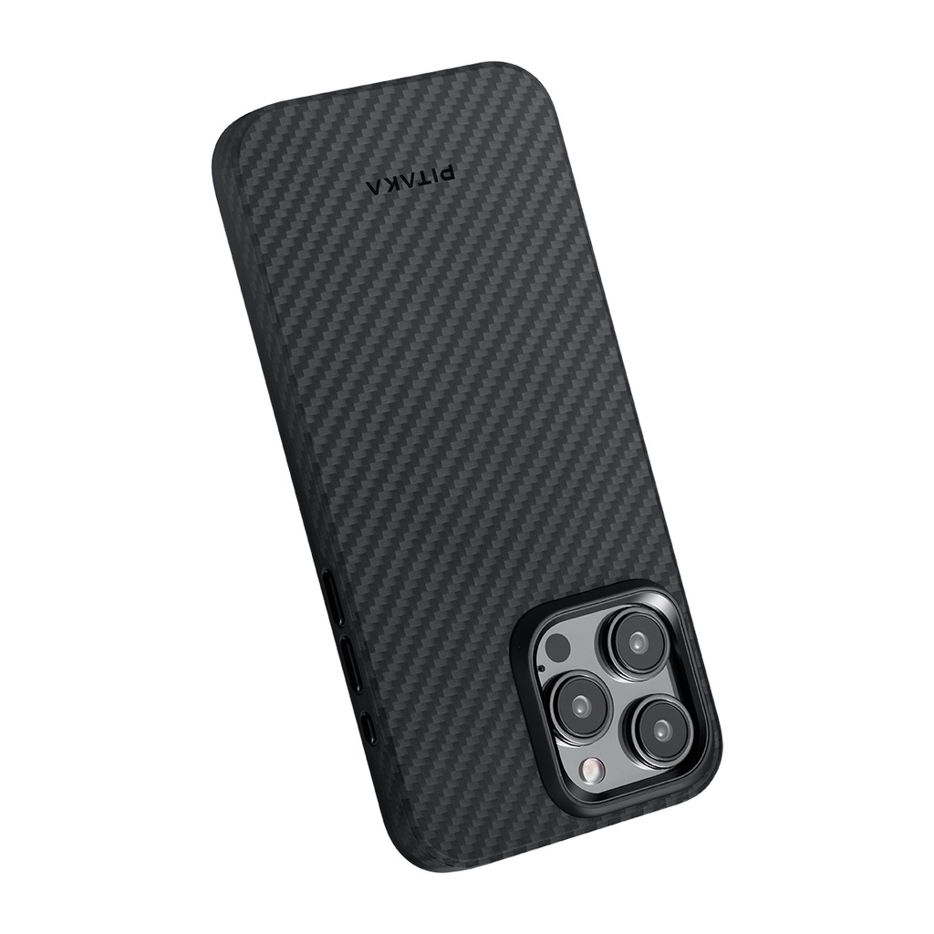 Apple iPhone 15 Pro Uyumlu Kılıf Magsafe Şarj Özellikli 1500D Aramid Fiber Pitaka Military-Grade Classic Serisi Black-Grey Twill Kapak - 20