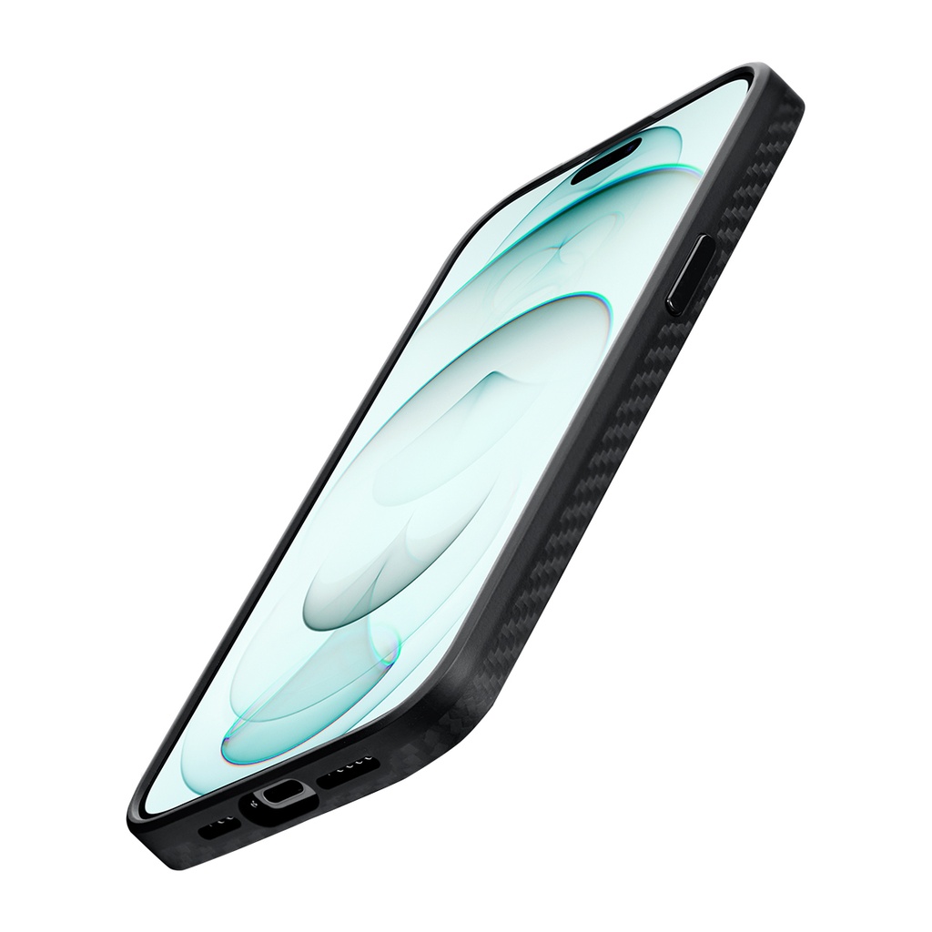 Apple iPhone 15 Pro Uyumlu Kılıf Magsafe Şarj Özellikli 1500D Aramid Fiber Pitaka Military-Grade Classic Serisi Black-Grey Twill Kapak - 21