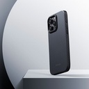 Apple iPhone 15 Pro Uyumlu Kılıf Magsafe Şarj Özellikli 1500D Aramid Fiber Pitaka Military-Grade Classic Serisi Black-Grey Twill Kapak - 27